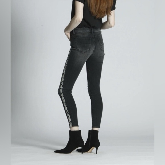 Driftwood Jeans Women's 27 Black Jackie High Rise Skinny Embroidered Snakeskin - Picture 5 of 13